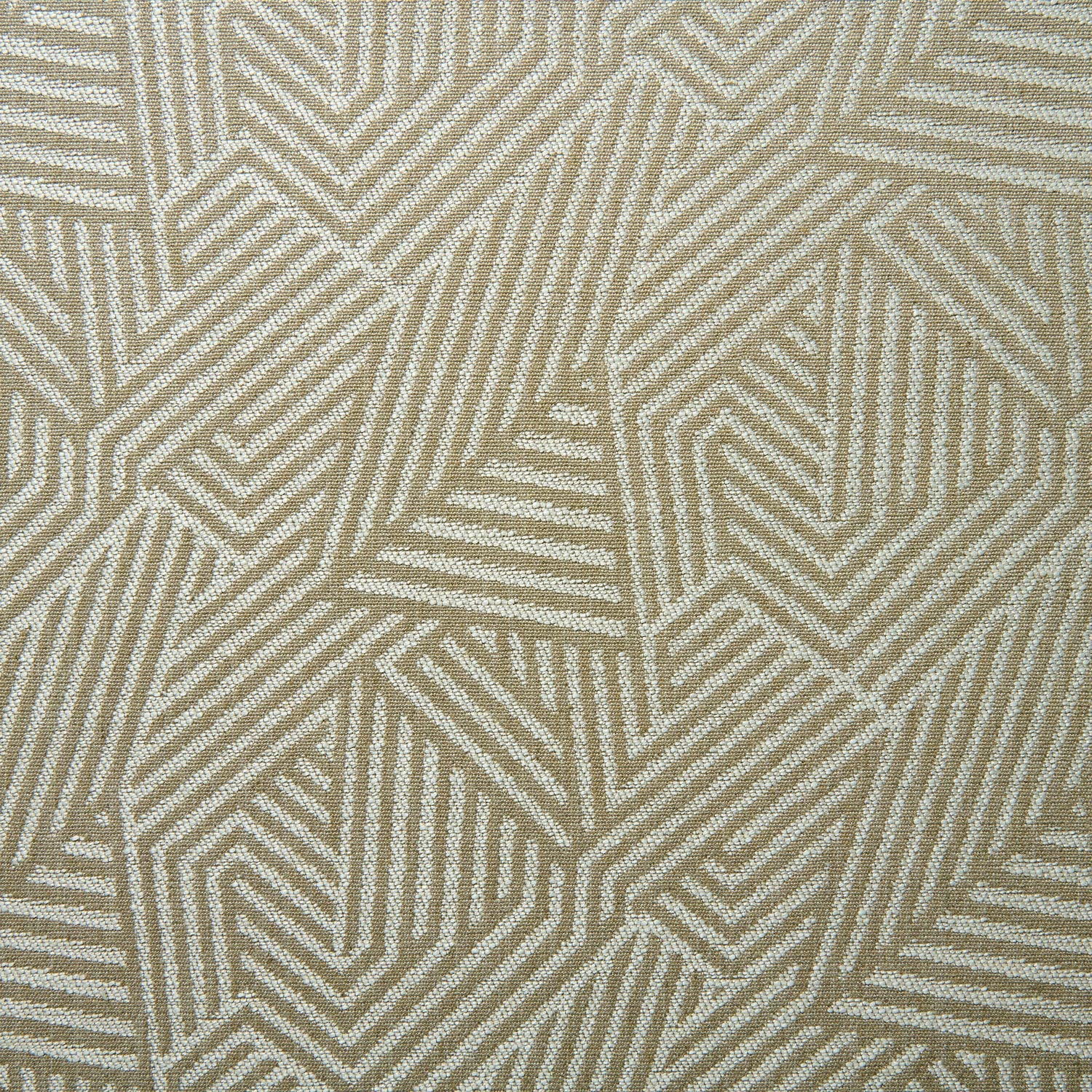 A woven fabric sample in beige and off-white featuring a geometric pattern.