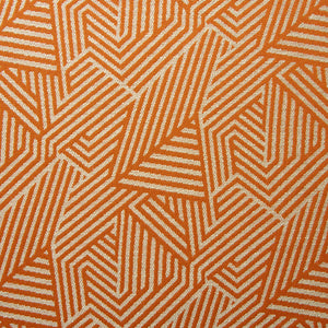 A woven fabric sample in orange and off-white featuring a geometric pattern.