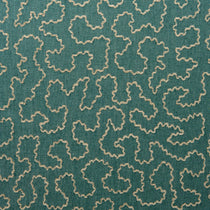 A woven fabric sample in blue and off-white featuring a wavy pattern.