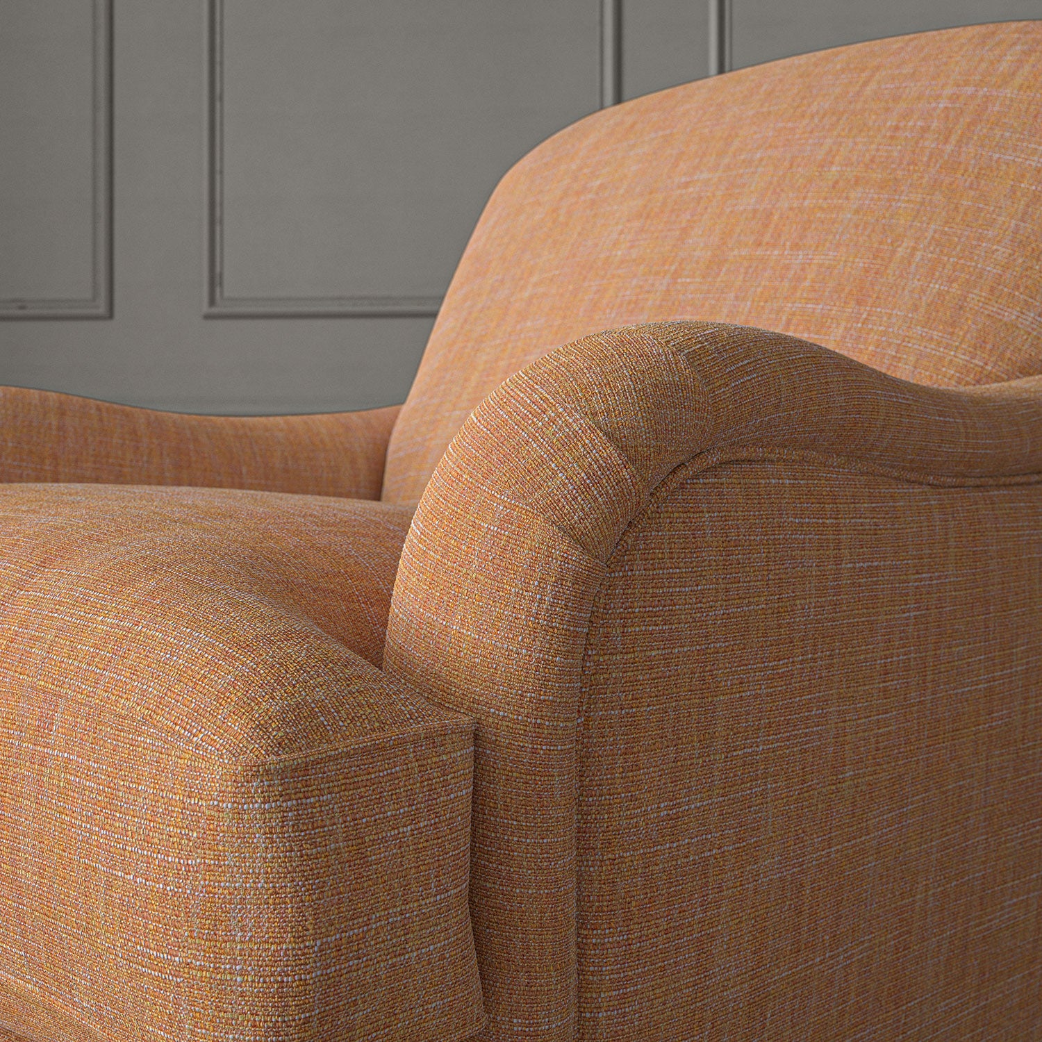 Orange chair upholstered in a versatile woven fabric.