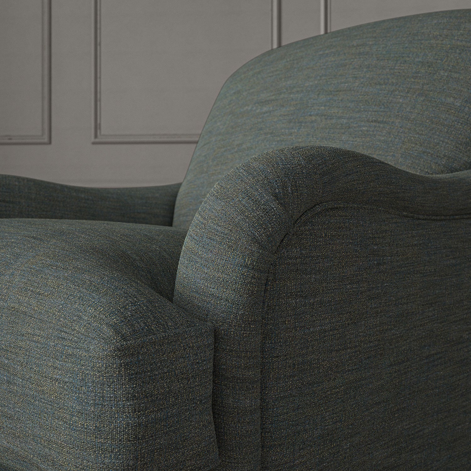 Blue chair upholstered in a versatile woven fabric.