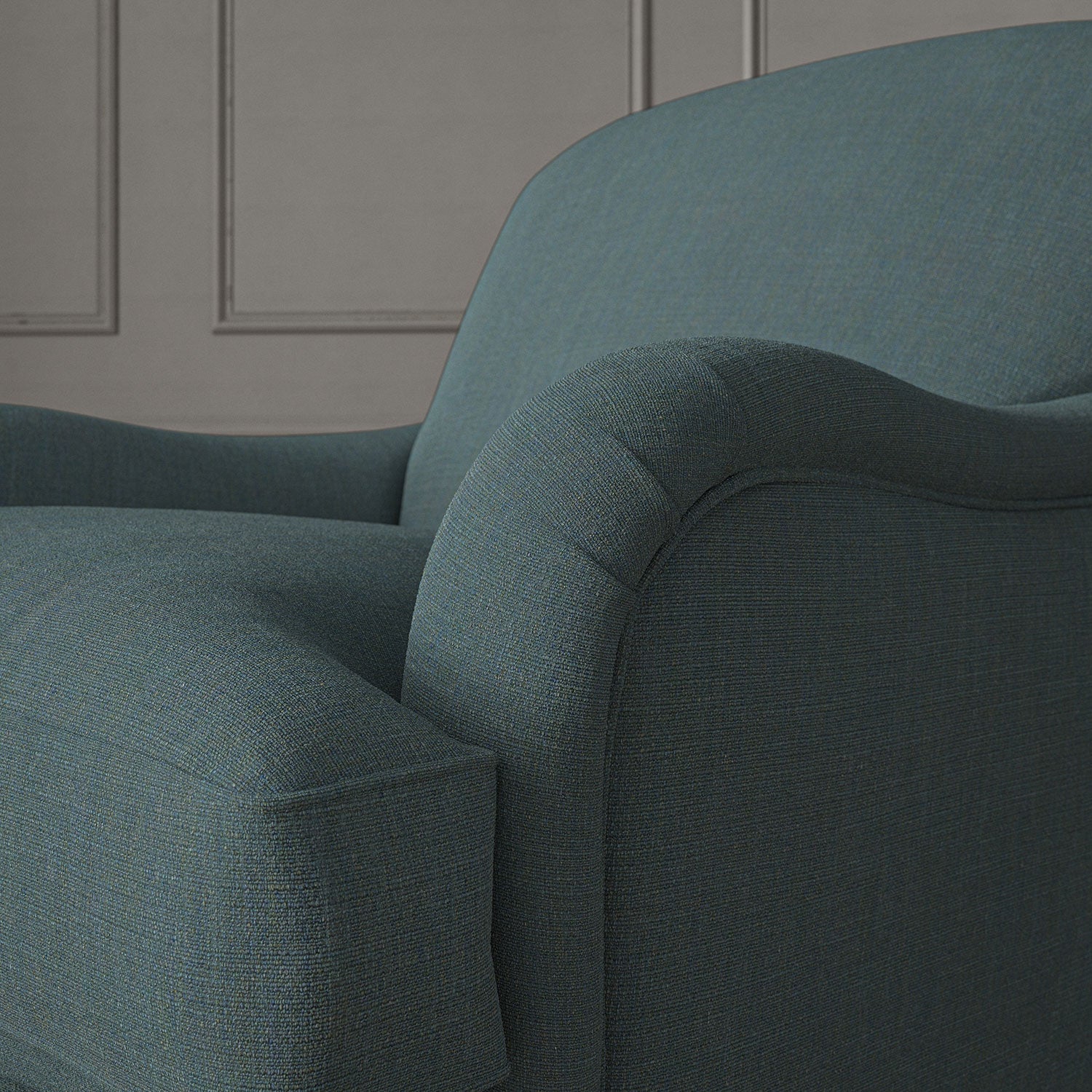 Blue chair upholstered in a versatile woven fabric.