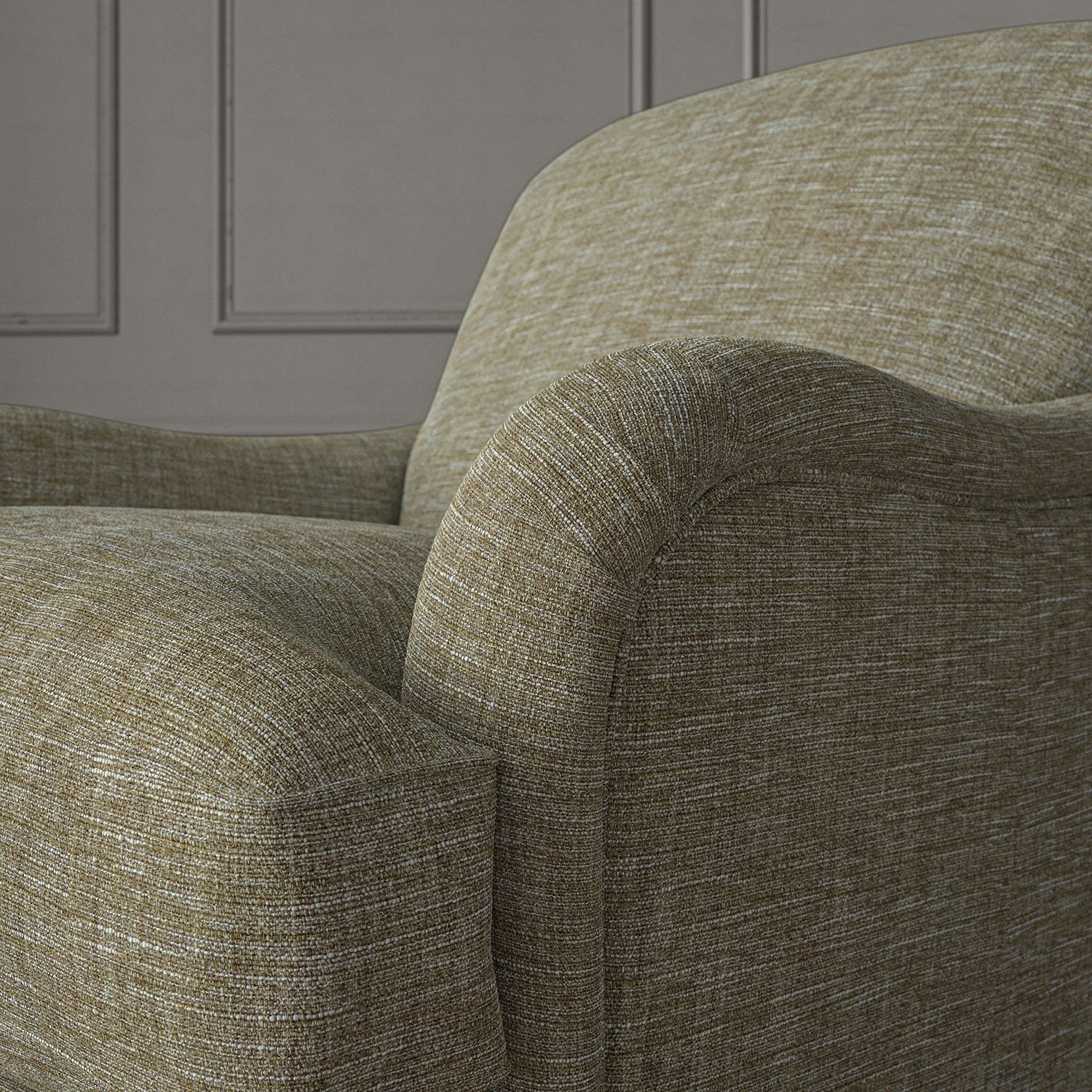 Brown chair upholstered in a versatile woven fabric.