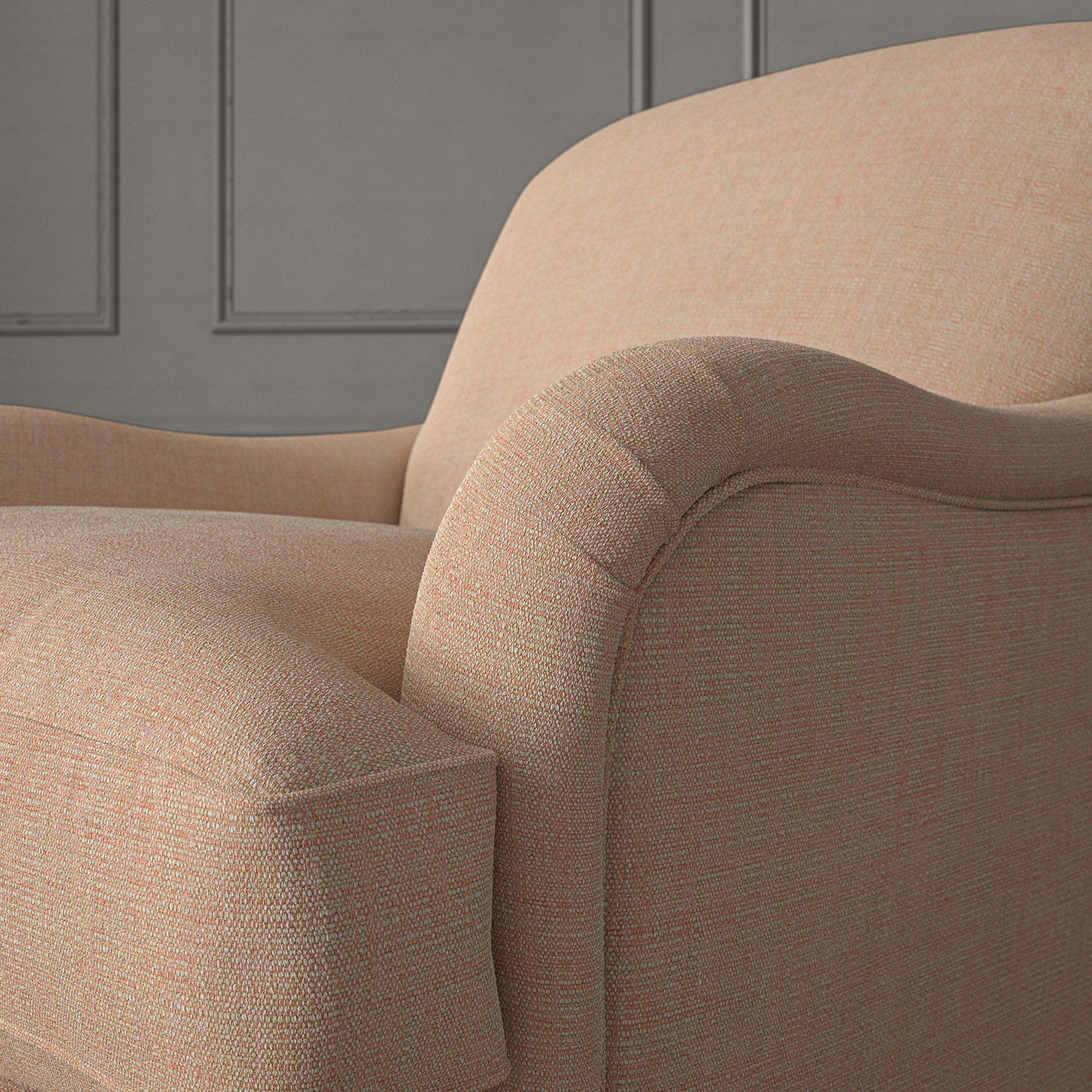 Pink chair upholstered in a versatile woven fabric.