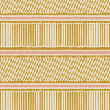 Sample of a playful gold and pink wallpaper with a combination of tonal stripes, zigzags, and matching colour bands.