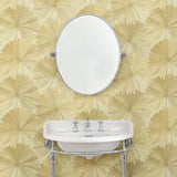 Bathroom featuring a contemporary floral wallpaper with tropical palms in neutral shades.