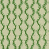 Luxurious wallpaper featuring stylised ferns and wavy lines in green and cream.