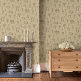 Sitting room with designer wallpaper featuring classic cricket at play.