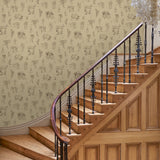 Hall with designer wallpaper featuring classic cricket at play.