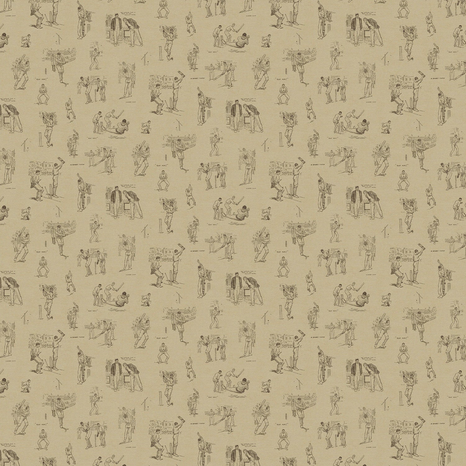 Designer wallpaper featuring classic cricket at play.