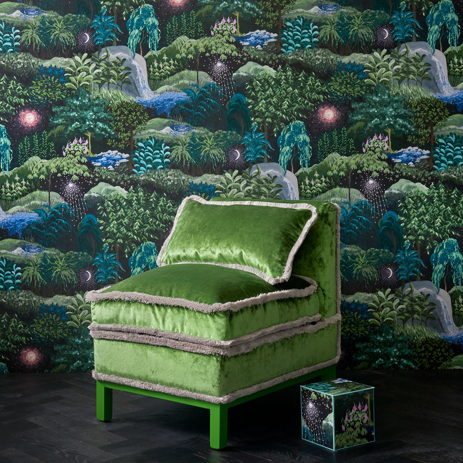 Luxury abstract wallpaper with a beautiful painted night-time forest design.