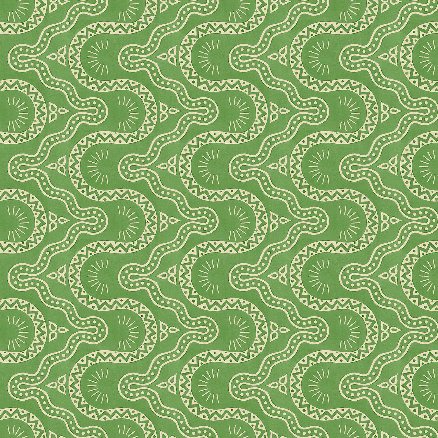 Sample of a green geometric wallpaper.