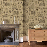 Living room featuring a Wallpaper featuring a vintage illustrated boxing scene