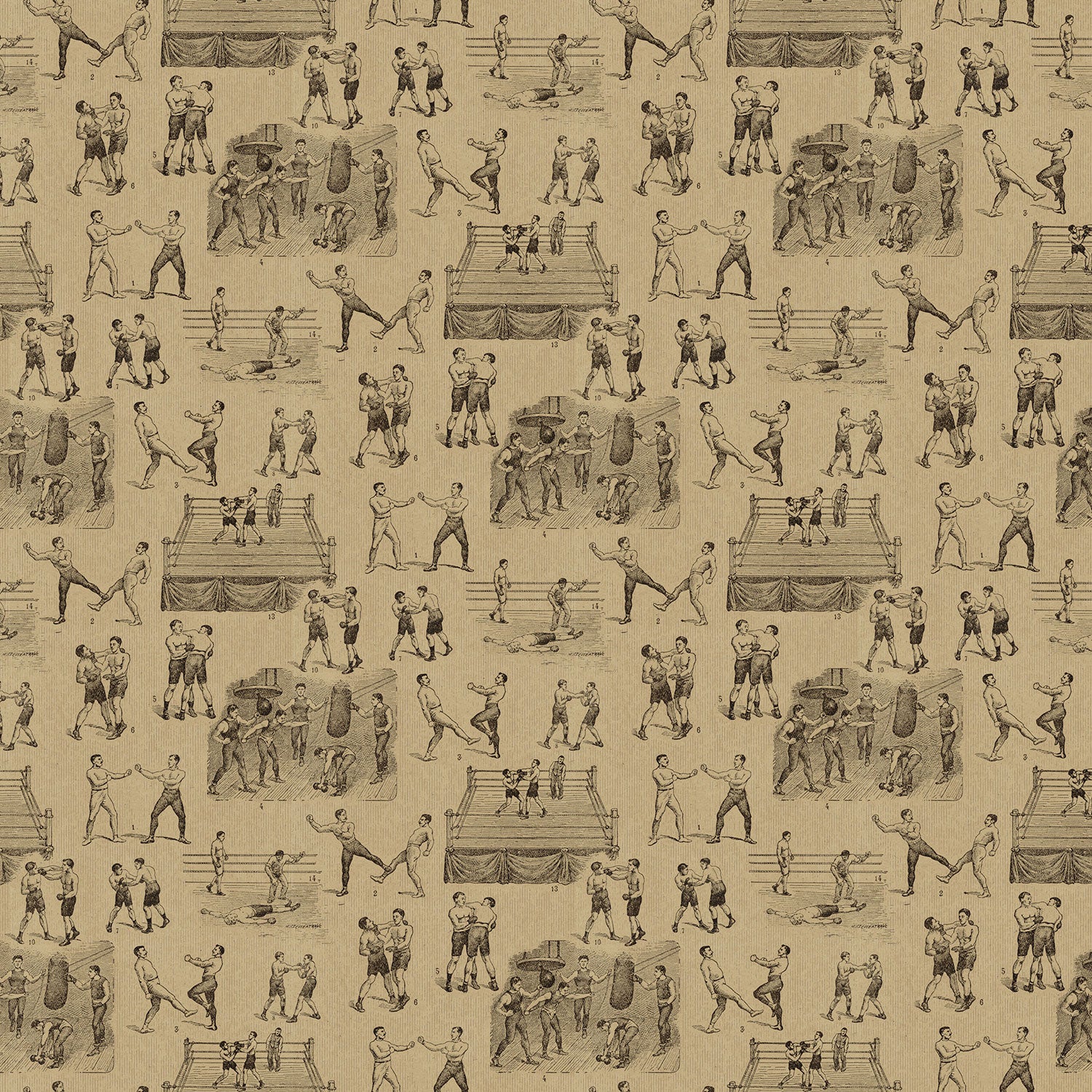 Wallpaper featuring a vintage illustrated boxing scene