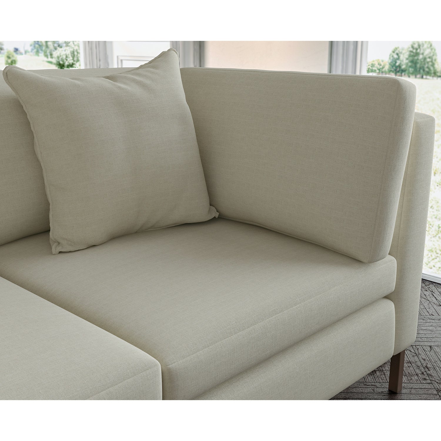 Sofa covered in plain fabric, colour Dune.
