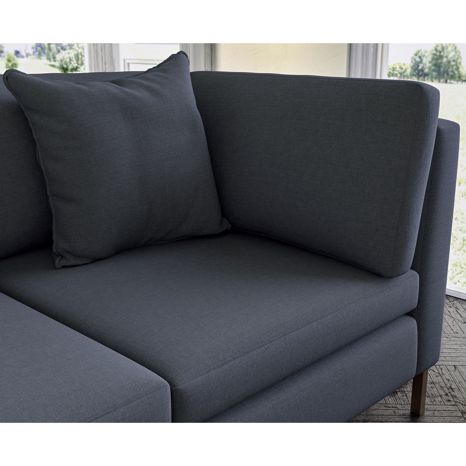 Sofa covered in plain fabric, colour Slate.