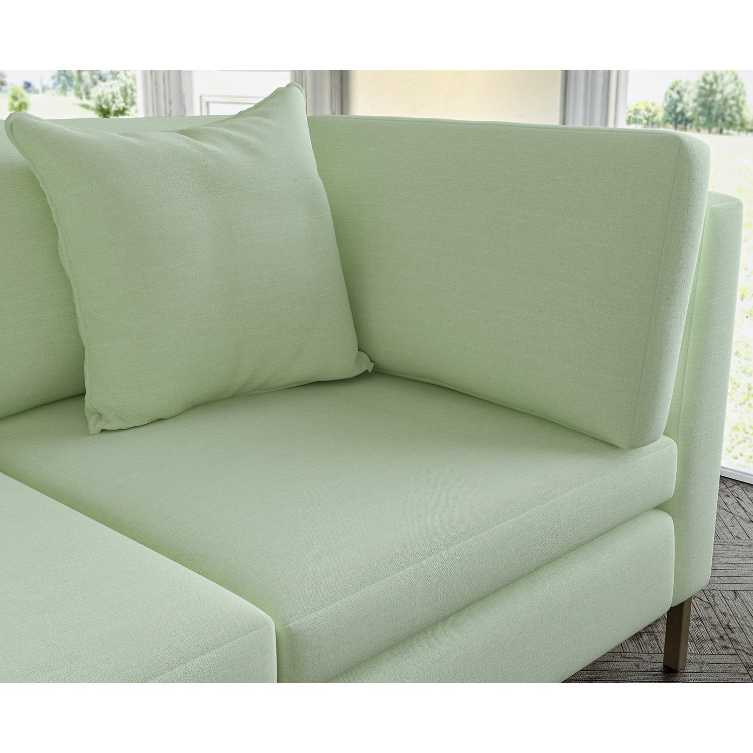 Sofa covered in plain fabric, colour Mint.