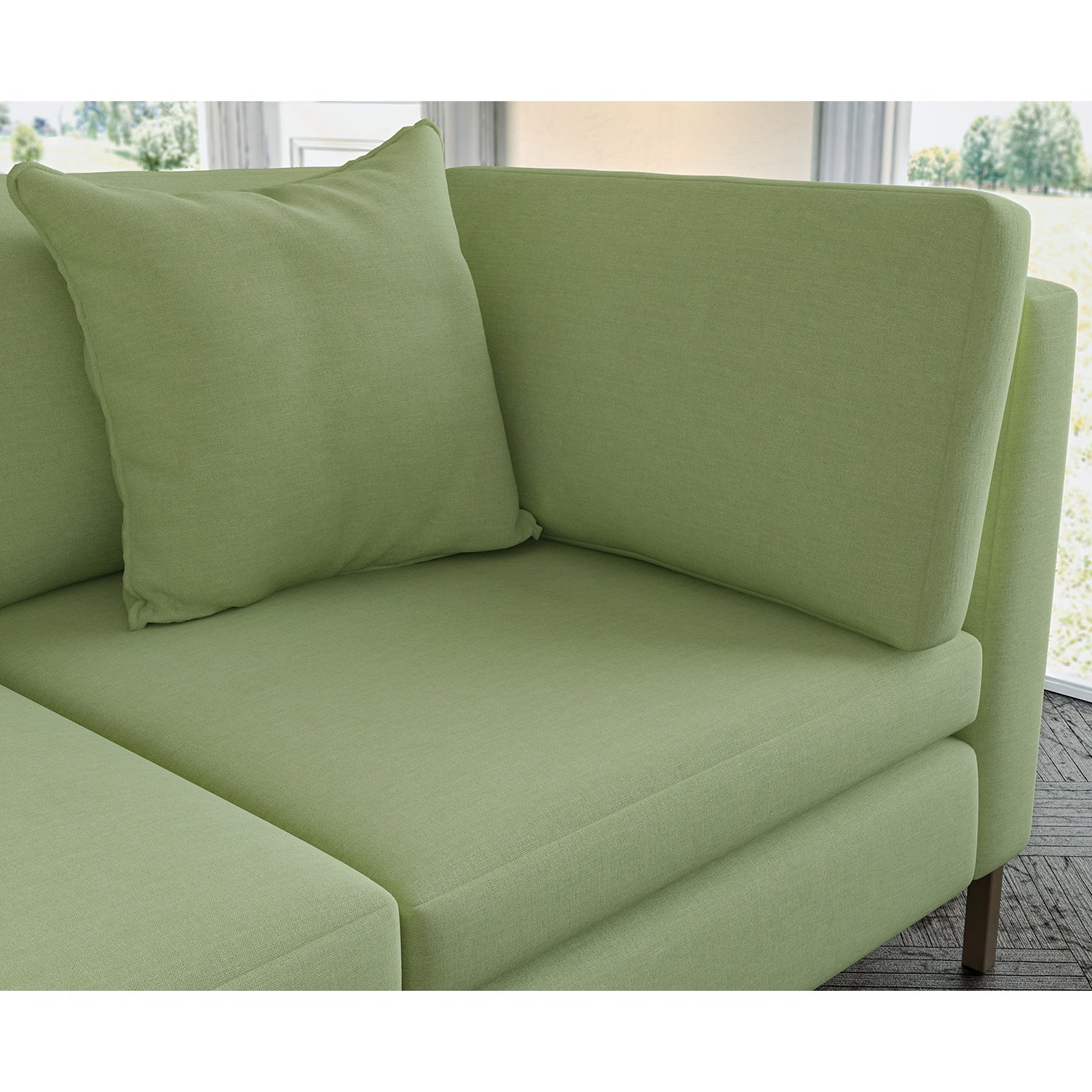 Sofa covered in plain fabric, colour Leaf.