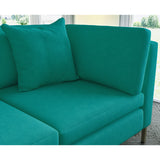 Sofa covered in plain fabric, colour Peacock.
