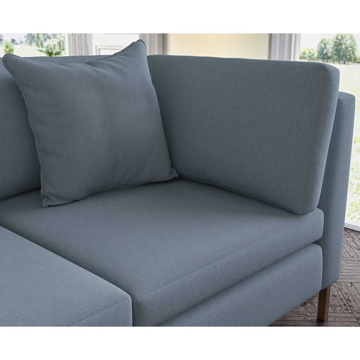 Sofa covered in plain fabric, colour Cornflower.