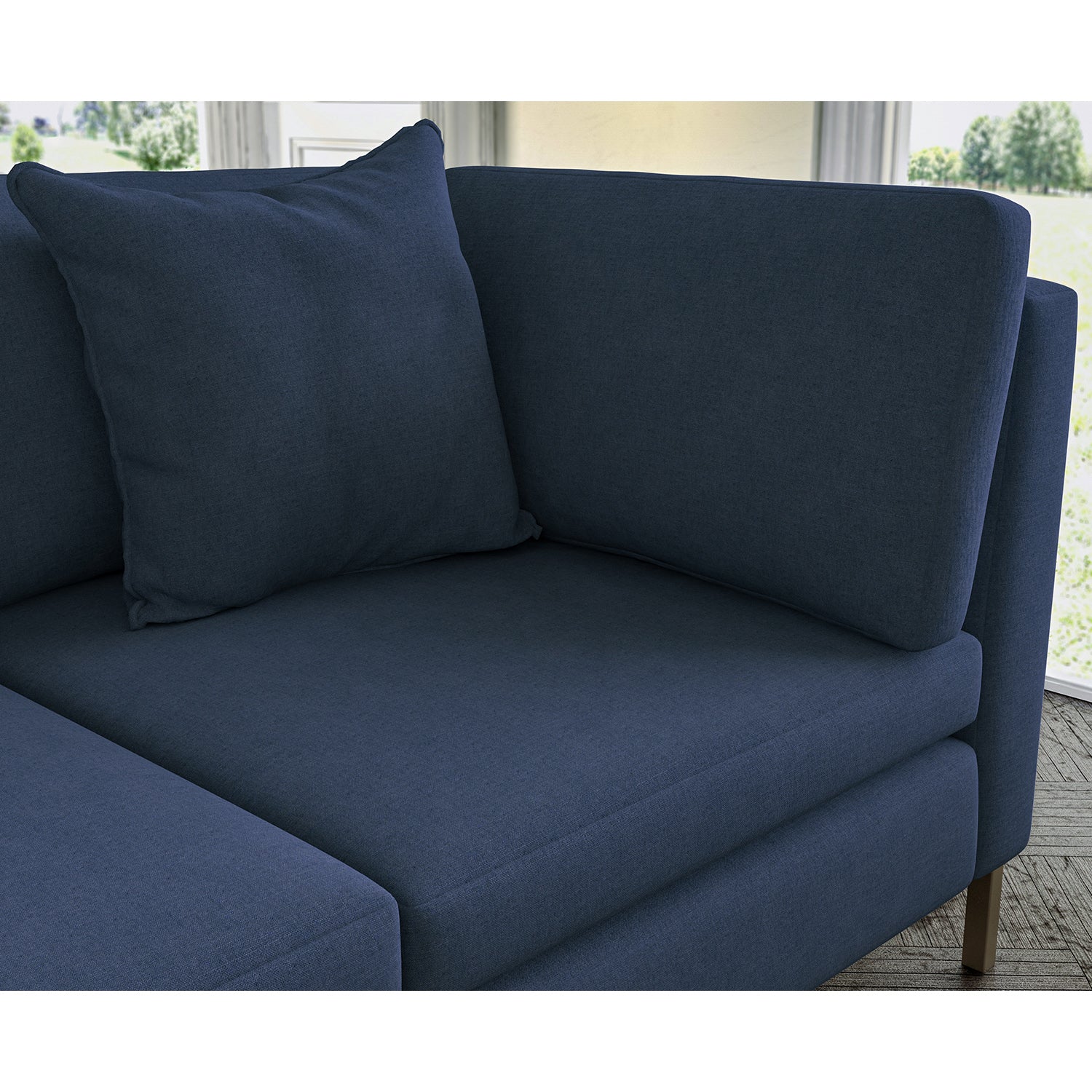 Sofa covered in plain fabric, colour Navy.