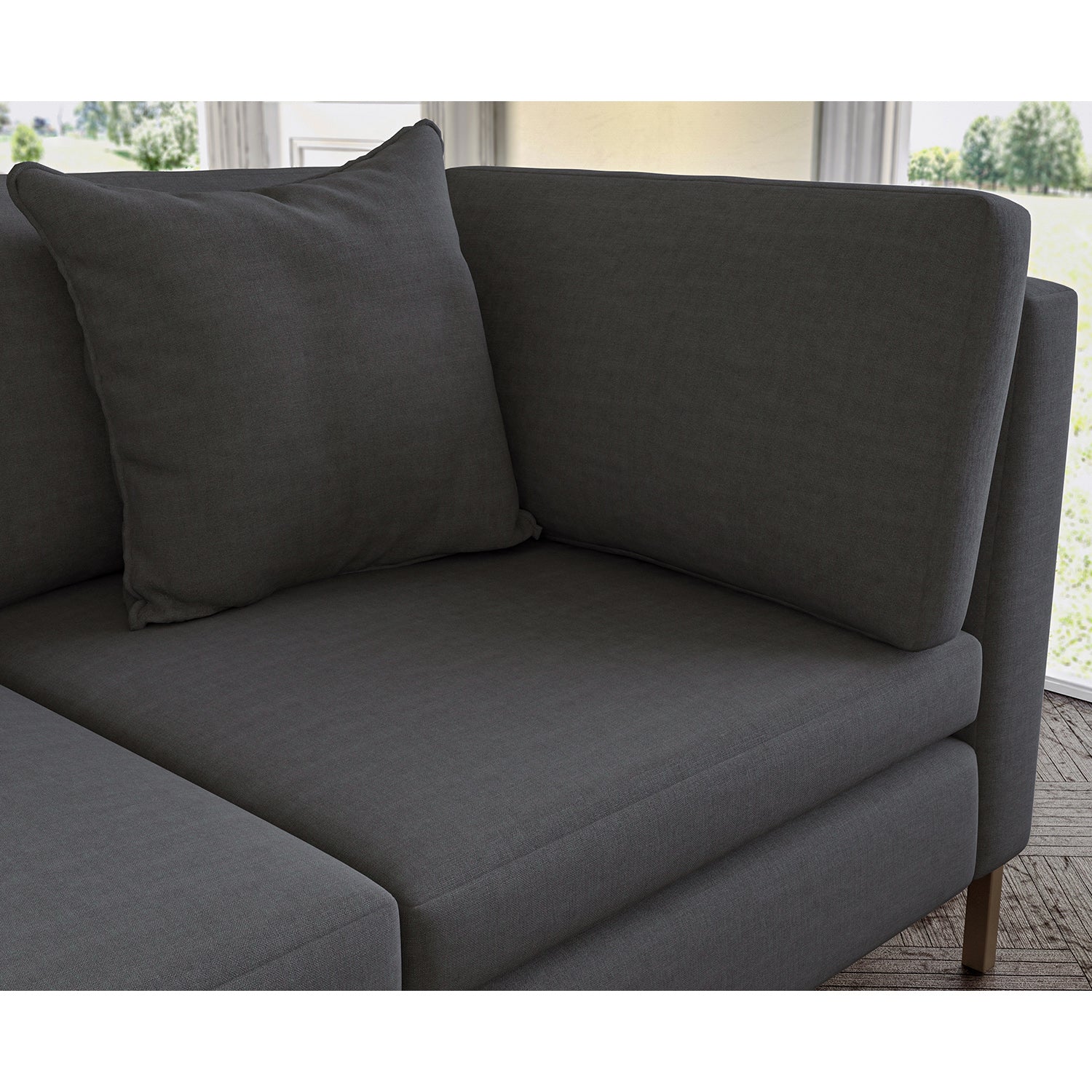 Sofa covered in plain fabric, colour Midnight.