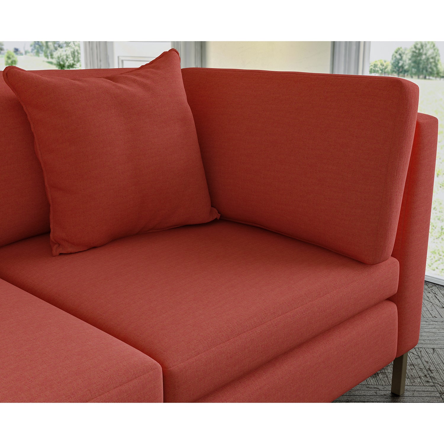 Sofa covered in plain fabric, colour Currant.