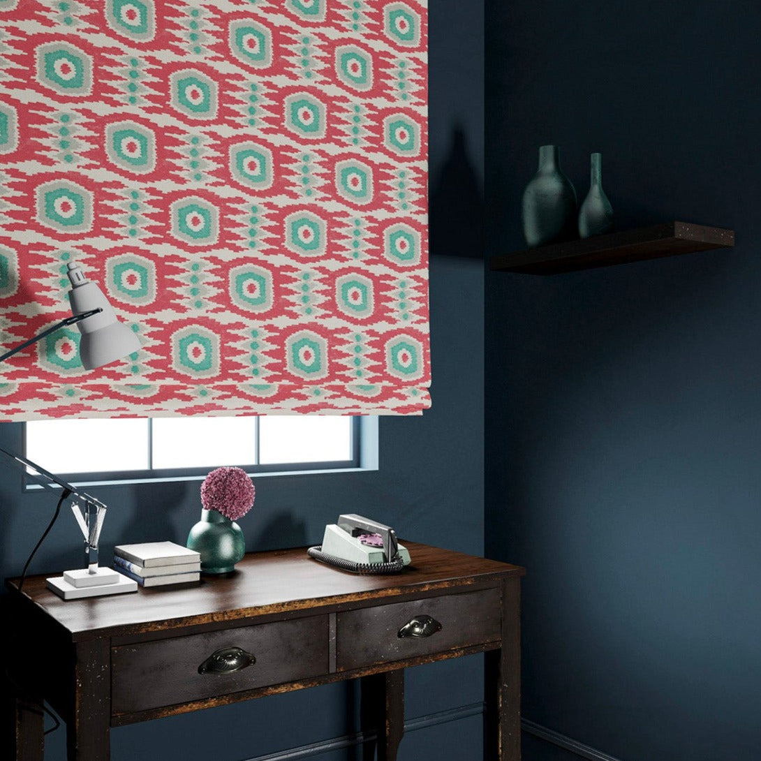 Velvet blinds featuring a fun, jazzy pattern in Mandarin Orange.