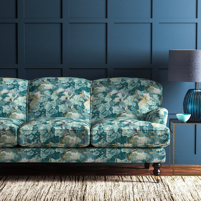 English Oak - Teal | Printed Velvet Fabric | Linwood