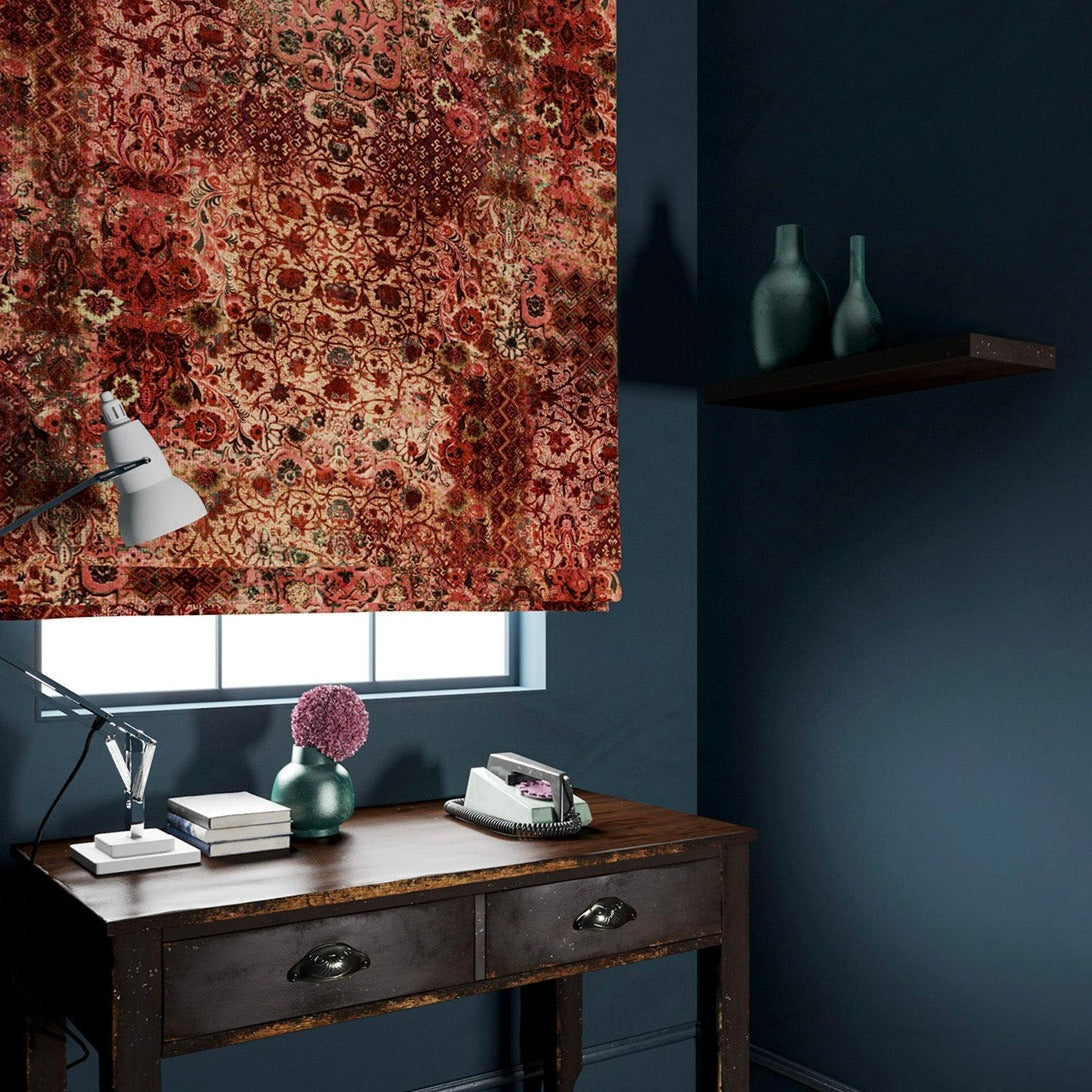 Velvet blind in an antique carpet-style design.