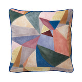 Velvet scatter cushions with a vibrant mulitcoloured geometric design