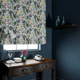 Blind in a velvet fabric with vibrant floral bouquet and stain resistant finish
