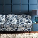 Sofa covered in a velvet upholstery fabric with a sophisticated Oriental feel.