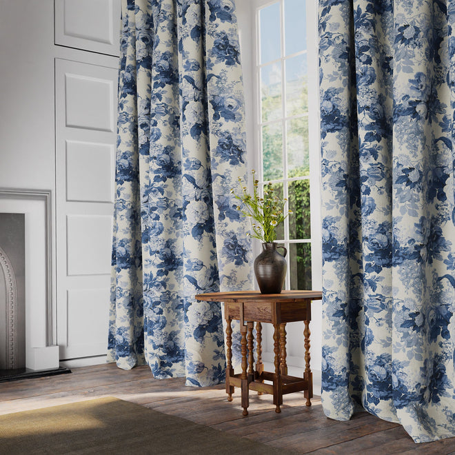 Blue and white curtain on sale fabric