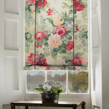 Blind in a printed linen fabric with bouquets of red roses.