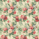 Printed linen fabric with bouquets of classic red roses.