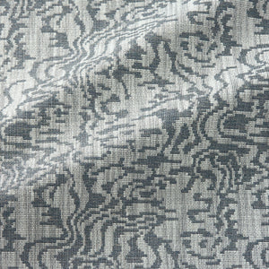 Fabric swatch of an abstract weave design in a grey colour, suitable for curtains and upholstery