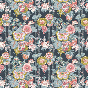 Fabric swatch of a lively, large scale floral fabric for curtains and upholstery