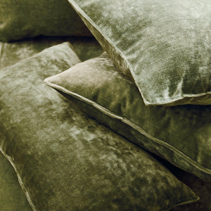 Cushions in a green stain resistant crushed velvet fabric, perfect for green crushed velvet sofa or curtains