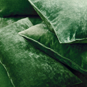 Cushions in a green stain resistant crushed velvet fabric, perfect for green crushed velvet sofa or curtains