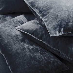 Cushions in a dark blue stain resistant crushed velvet fabric, perfect for blue crushed velvet sofa or curtains