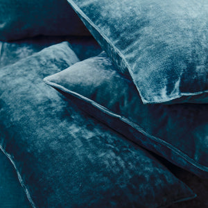 Cushions in a blue stain resistant crushed velvet fabric, perfect for blue crushed velvet sofa or curtains