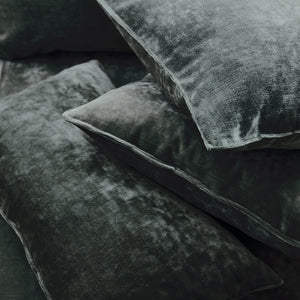 Cushions in a dark grey stain resistant crushed velvet fabric, perfect for grey crushed velvet sofa or curtains