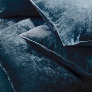 Cushions in a indigo blue stain resistant crushed velvet fabric, perfect for blue crushed velvet sofa or curtains