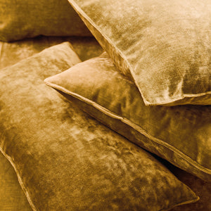 Cushions in a yellow stain resistant crushed velvet fabric, perfect for yellow crushed velvet sofa and curtains