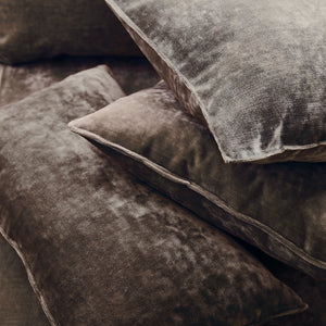 Cushions in a brown stain resistant crushed velvet fabric, perfect for brown crushed velvet sofa or curtains