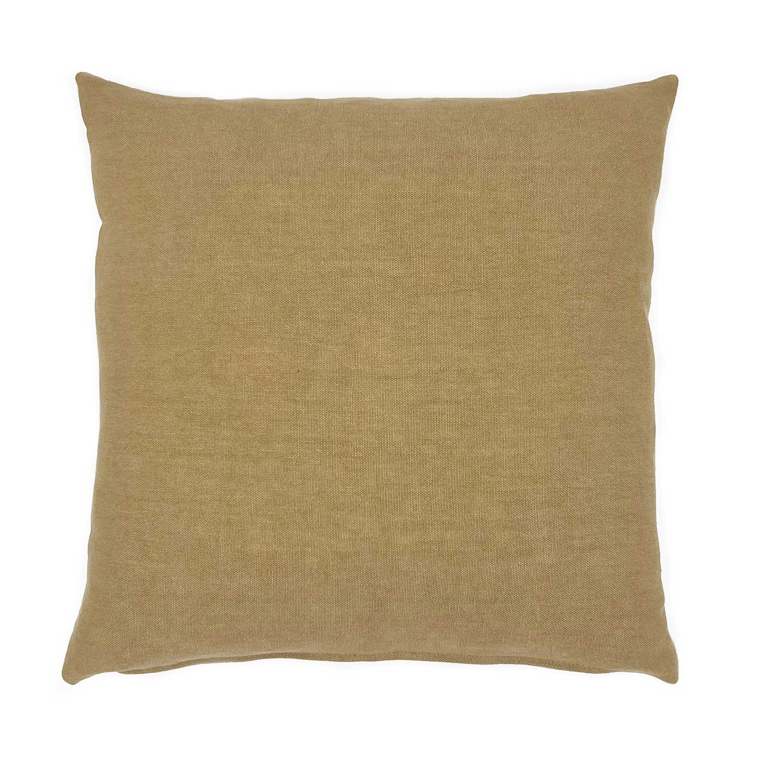A white and brown two tone linen cushion.
