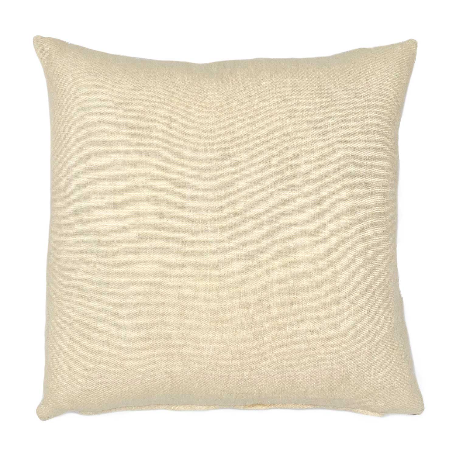 A white and brown two tone linen cushion.