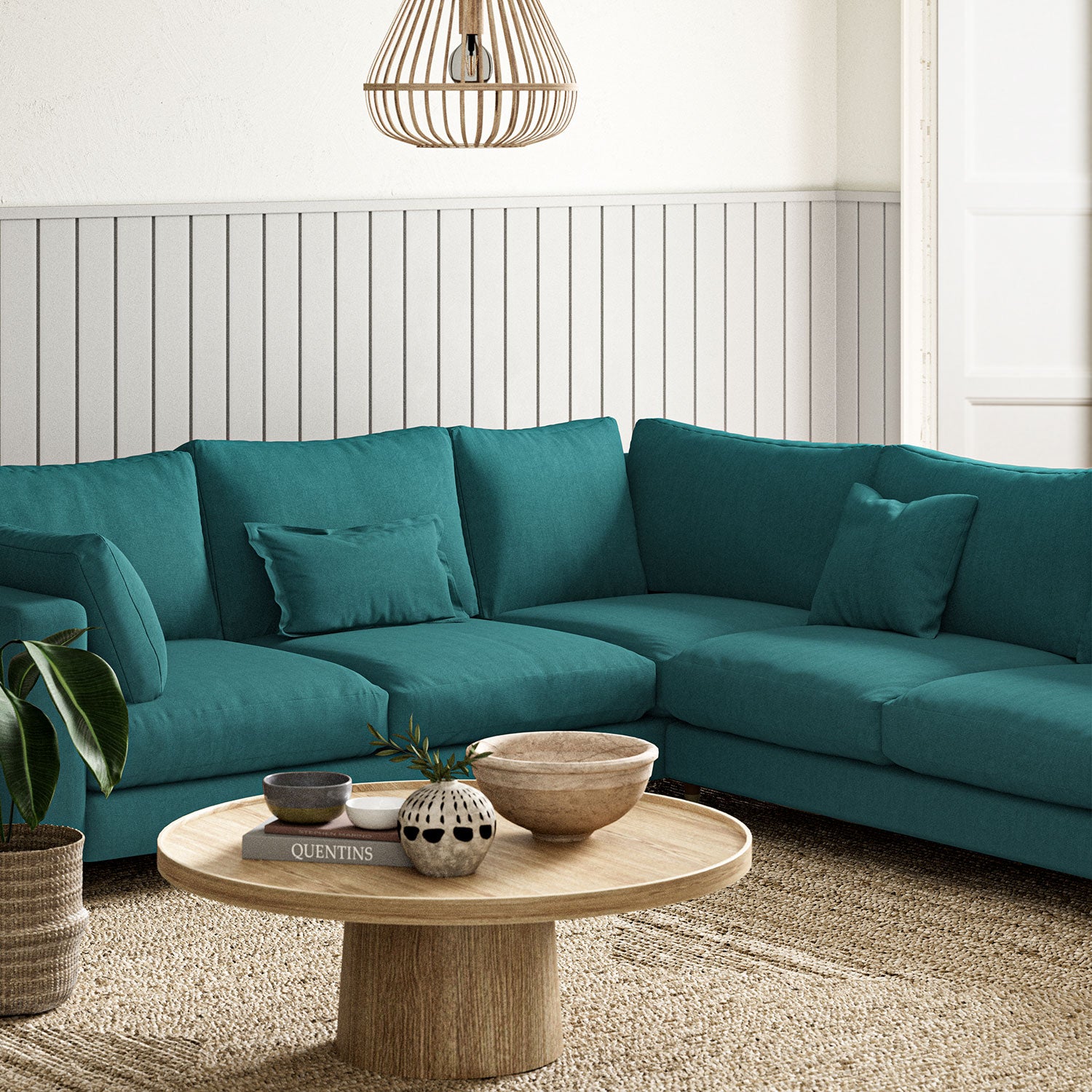 Sofa upholstered in Petrol linen fabric