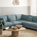 Sofa upholstered in Cerulean linen fabric 